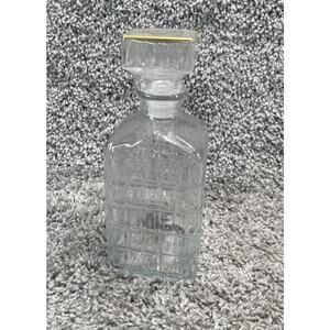 Glass Liquor Decanter Bottle Square Cut Lid 9 In X 3.5 In Home New Sealed